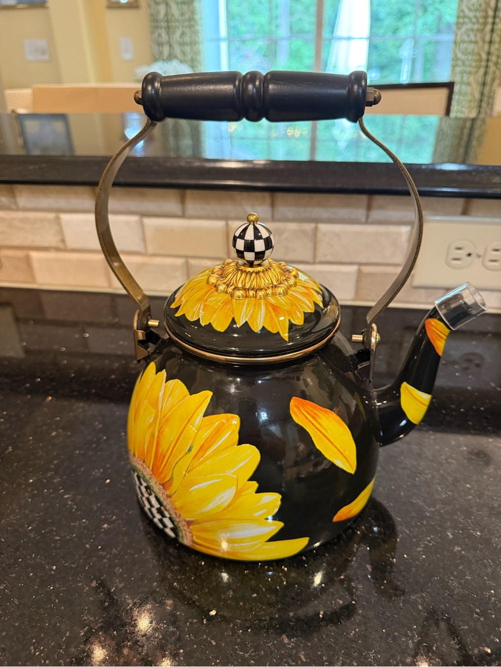 MacKenzie-Childs Black and Yellow Sunflower Teapot - Picture 3 of 6